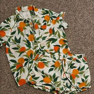 Printfresh Orange and Green Leaf Print Pajama Set